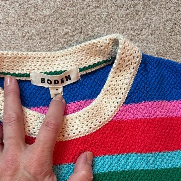 Boden Multicolor Striped Knit Sweater Vest - Blue/Green/Pink/Yellow/Brown/Cream - Picture 2 of 6